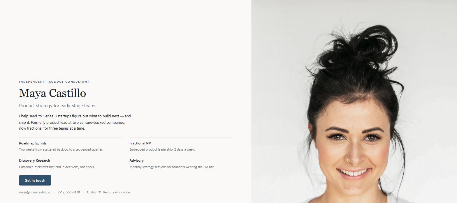 One-page website theme for independent professionals — Profile Split by Amty